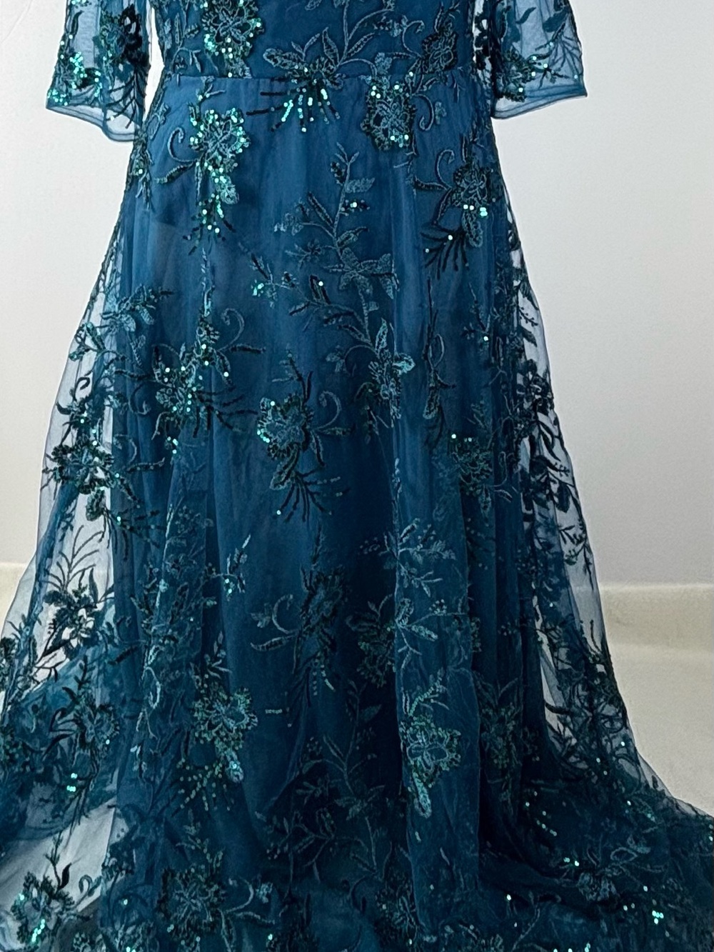 Teal Embroidered Sequin Maxi Skirt